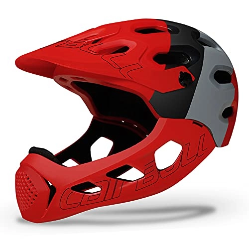 Mountain Bike Helmet : T-XYD Lightweight Bike Mountain Helmet, Adults Full Face Cross-Country Helmet, Detachable Chin Guard, Extreme Sports Safety Helmet, for MTB, BMX, Skateboard, 56-62CM, Red