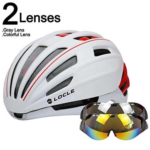 Mountain Bike Helmet : TTZY Goggles Cycling Helmet Road Mountain Mtb Bicycle Helmet Casco Ciclismo Ultralight In-Mold Bike Helmet With Glasses 54-60Cm, White Red 2 Lenses, (54-60Cm)
