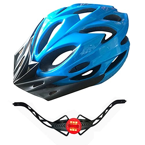 Mountain Bike Helmet : YZQ Bike Helmet, Sports Safety Protective Cycling Helmet, Comfortable Adjustable Ultra Lightweight Breathable Helmet with Taillight, Unisex, Blue