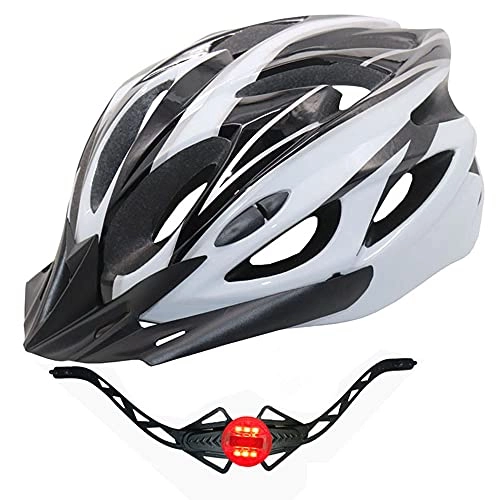 Mountain Bike Helmet : YZQ Bike Helmet, Sports Safety Protective Cycling Helmet, Comfortable Adjustable Ultra Lightweight Breathable Helmet with Taillight, Unisex, White