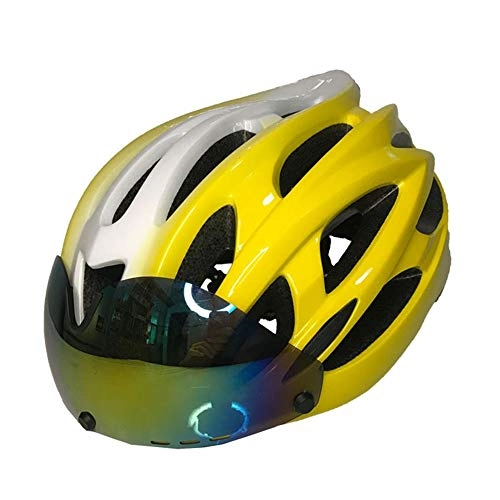 Mountain Bike Helmet : YZYZYZ helmets Cycling Bluetooth Road Helmet Car Mountain Bike Bicycle Integrated Built-in Smart Bluetooth Magnetic Goggles Road Men And Women Breathable Safety Helmet (Color : Yellow)