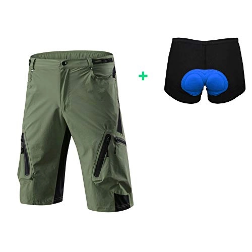 Mountain Bike Short : Capplue Casual Outdoor Cycling Shorts Set MTB Biking Shorts Loose Padded Cycling Shorts 4D Coolmax Bicycle Padded Underwear Shorts Army Green XL