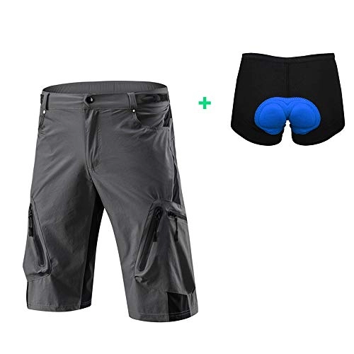 Mountain Bike Short : Capplue Casual Outdoor Cycling Shorts Set MTB Biking Shorts Loose Padded Cycling Shorts 4D Coolmax Bicycle Padded Underwear Shorts Grey XXL