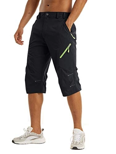 Mountain Bike Short : KEFITEVD Men's 3 / 4 Quick Dry Hiking Safari Shorts with 4 Zipper Outdoor Thin Lightweight Cycling Long Shorts Black