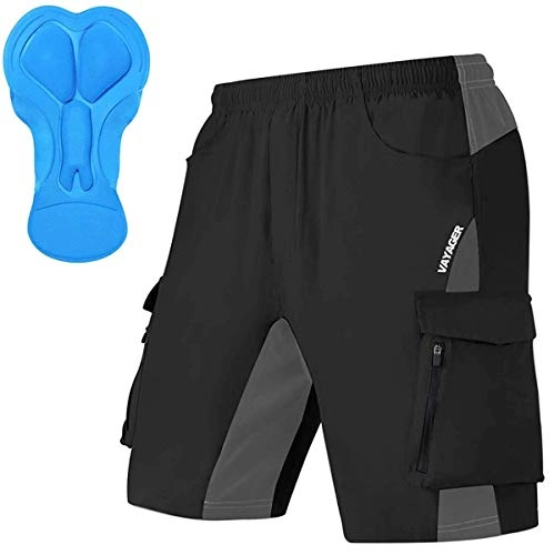 Mountain Bike Short : Men's Mountain Bike Shorts 3D Padded Bicycle MTB Shorts Loose-fit Lightweight MTB Cycling Shorts(Black S)