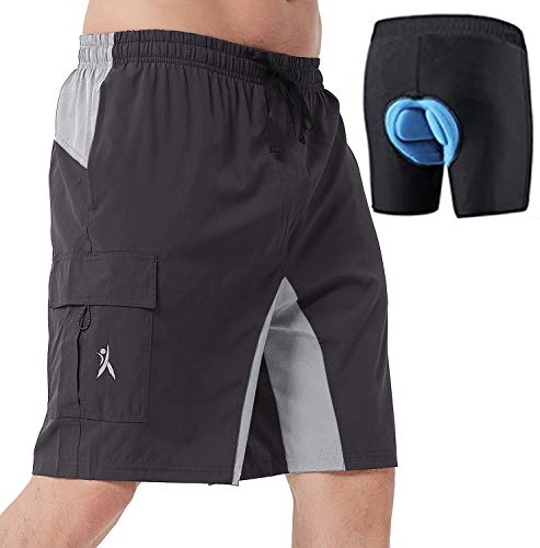 Mountain Bike Short : Priessei Men's Mountain Bike Shorts Bicycle Cycling MTB Shorts Loose-Fit Padded (Black L)