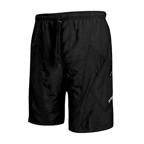 Mountain Bike Short : Santic Cycling Shorts Mens Padded Mountain Bike Shorts Mens MTB Shorts Quick Dry Workout Shorts 2 Zipper Pockets Outdoor Cycling Running Bicycle Training, black M