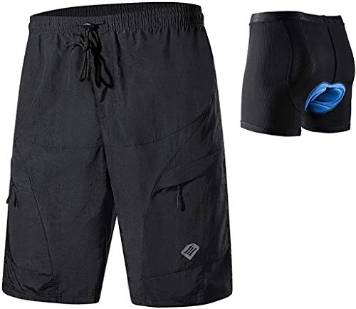 Mountain Bike Short : Santic Men's Loose-fit Mountain Bike Shorts Coolmax Lightweight Cycling MTB Shorts - Black - Large