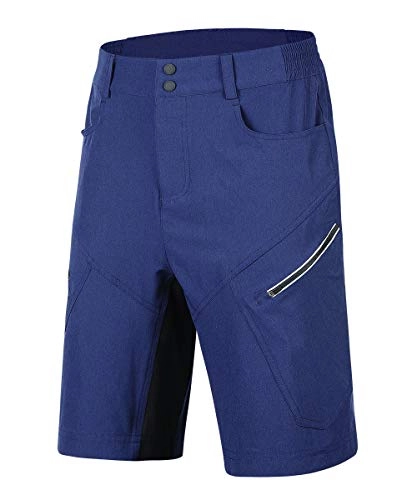 Mountain Bike Short : Souke Sports Men's MTB Shorts Breathable Mountain Bike Cycling Shorts With Zippered pockets Lightweight and Loose Bicycle Shorts, Navy Blue XL