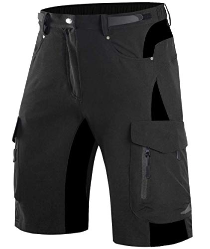 Mountain Bike Short : Wespornow Mountain-Bike-MTB-Shorts for Men Loose-Fit-Baggy-Cycling-Bicycle-Bike-Shorts (Black, L)