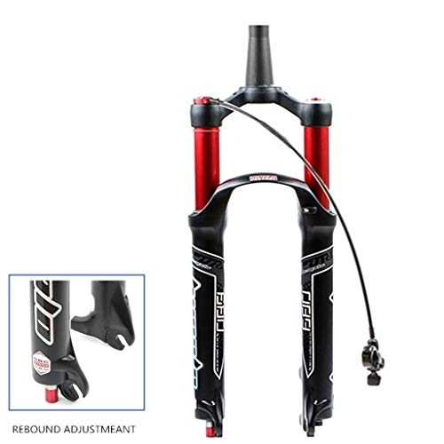 Mountainbike Gabeln : WJC Suspension Mountain Bike Gabel 26 27.5 29 Zoll-Aluminiumlegierung-Fahrrad-Vorderradgabel Fahrradluft Stoßdämpfer MTB Lockout Federweg: 120mm (Color : Red Conical Tube, Size : 29inch)