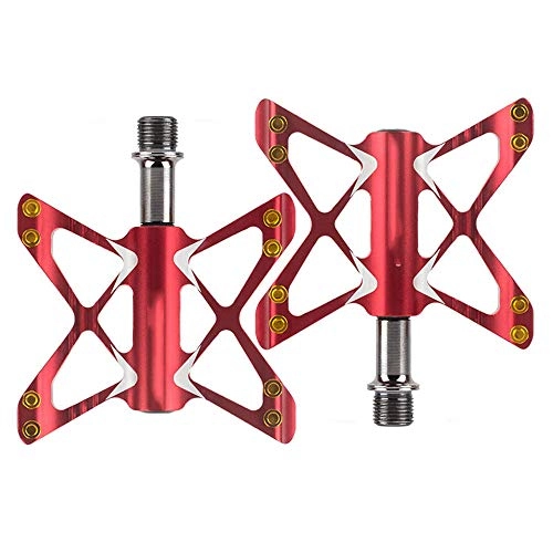 Mountainbike-Pedales : LOYFUN Radfahren Plattform Pedale, Fahrradpedal Aluminiumlegierung 3 Lager Fahrrad Schmetterling Pedal Mountain Road Faltrad Pedal Paar 9 / 16 Zoll (Color : Red)