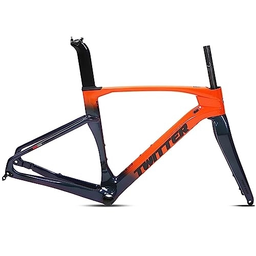 Mountainbike-Rahmen : DHNCBGFZ 700C Carbon-Rennrad-Rahmenset 45CM / 48CM / 51CM / 54CM Carbon Mountainbike Rahmen Scheibenbremse 100x12mm / 142x12mm Steckachse BB86 Routing Interne (Color : Orange, Size : 48CM)