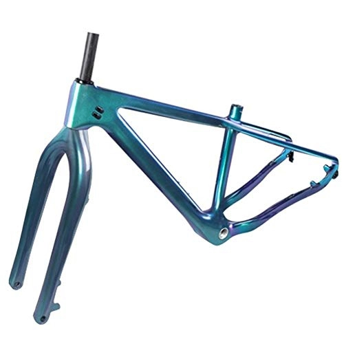 Mountainbike-Rahmen : HNXCBH Fahrradrahmen BXT Carbon-Fahrradrahmen Hakenrückraum 190mm Achse Thru Rückraum 197mm 26 * 4.8 Reifen Schnee Carbon-Fahrradrahmen + Gabel (Color : Chameleon Blue, Size : 18inch Glossy)