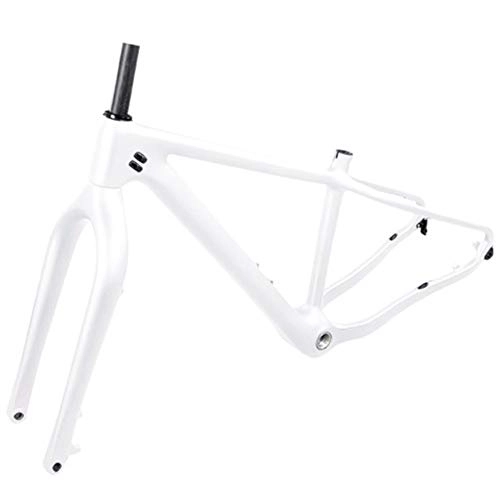 Mountainbike-Rahmen : HNXCBH Fahrradrahmen BXT Carbon-Fahrradrahmen Hakenrückraum 190mm Achse Thru Rückraum 197mm 26 * 4.8 Reifen Schnee Carbon-Fahrradrahmen + Gabel (Color : Full White, Size : 18inch matt)