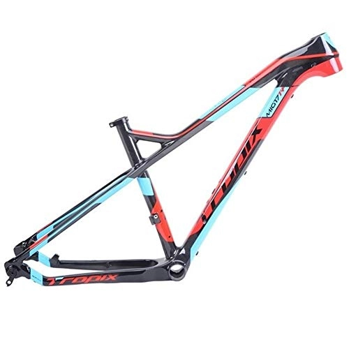 Mountainbike-Rahmen : HNXCBH Fahrradrahmen Rahmen 142mm Mountainbike * 12mm Thru Axle Fahrradrahmen Carbon-Faser-15 17 (Color : Black Blue red 17)