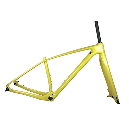 Mountainbike-Rahmen : PPLAS Vollkohlenstoff-MTB-Rahmen- und Gabel-Mountainbike-Kohlenstoffrahmen mit 15 * 100mm Thru Achse Forks Headset (Color : Yellow, Size : 29er 17inch Glossy)