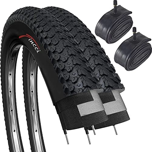 Mountainbike-Reifen : Fincci Set Paar 26 x 2, 125 Zoll 57-559 Faltbar Reifen mit Autoventil Schläuche für MTB Mountain Hybrid Fahrrad (2er Pack)