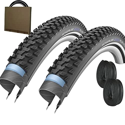 Mountainbike-Reifen : Schwalbe Reifen Marathon Plus MTB HS468 Pannenschutz Reflex 29x2.10 | 54-622 + SV Schlauch (Set 2 Stück), Schwarz Reflex