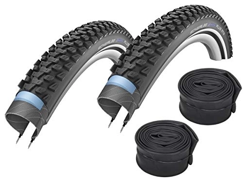 Mountainbike-Reifen : Velo.Set 2 x Schwalbe Marathon Plus MTB Reifen / / 57-584 (27, 5x2, 25) + Schläuche, Variante:SV-Schläuche (Schwalbe), Ausführung:schwarz Reflex