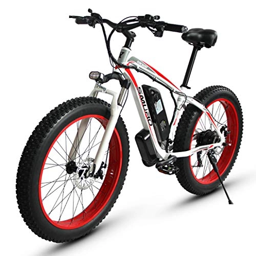 Elektrische Mountainbike : 26 Zoll Adult Fat Tire Elektro Mountainbike, 350W Aluminiumlegierung Off-Road Schnee Bikes, 36 / 48V 10 / 15AH Lithium-Batterie, 27-Gang, Weiß, 48V15AH