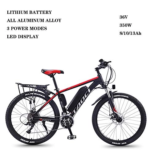 Elektrische Mountainbike : 26 Zoll Elektrofahrrder Fr Erwachsene Magnesiumlegierung Ebikes Fahrrder All Terrain 36V 350W Abnehmbare Lithium-Ionen-Batterie Mountain Ebike, Red-10AH70km
