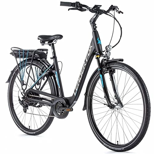 Elektrische Mountainbike : 28 Zoll E-Bike Leader Fox Park City 7 Gang Pedelec 36V 468Wh schwarz blau RH42