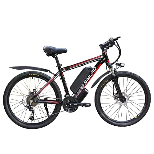 Elektrische Mountainbike : AKEZ 26 Zoll E-Bike elektrofahrräder Mountainbike E-Bike Herren Damen City Ebike, Abnehmbare 48V / 10Ah Batterie Elektrofahrrad mit Shimano 21-Gang-Getriebe (Black red)