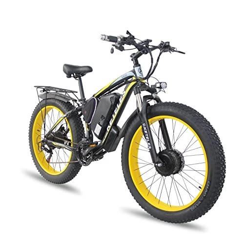 Elektrische Mountainbike : BYINGWD 26 Zoll E-Bike Mountainbike, Elektrofahrräder ebike, 26 Zoll E-Bike Mountainbike, mit Hinterradmotor+Vorderradmotor, Doppelmotor，Abnehmbare Lithium-Batterie， Shimano 21-Gang， (Color:Gelb)