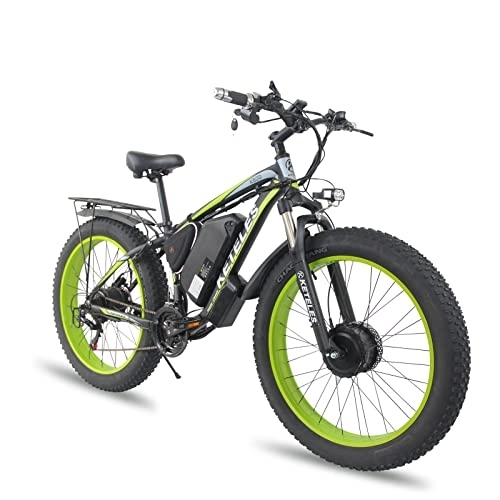 Elektrische Mountainbike : BYINGWD 26 Zoll E-Bike Mountainbike, Elektrofahrräder ebike, 26 Zoll E-Bike Mountainbike, mit Hinterradmotor+Vorderradmotor, Doppelmotor，Abnehmbare Lithium-Batterie， Shimano 21-Gang， (Green)