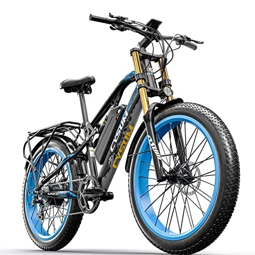 Elektrische Mountainbike : cysum Elektrofahrrad 48V 17AH Lithiumbatterie Shimano 9-Gang-Elektro-Mountainsnow-Bike 26 Zoll Fat Tire Ebike (blau)