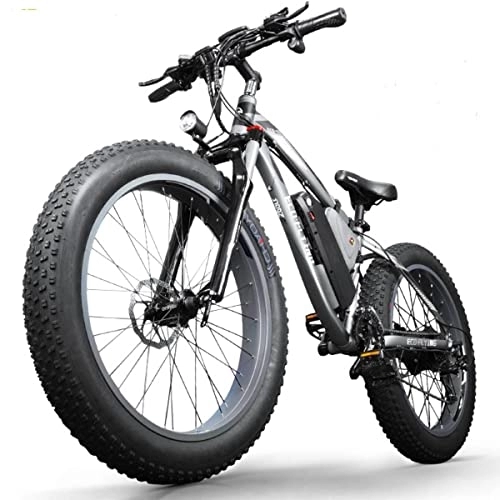 Elektrische Mountainbike : E-Bike Elektrofahrrad Mountainbike Aluminium E-Bike 26 Zoll 4" Chaoyang fette Reifen Dual Scheibenbremsen Aufhängung Gabel 48V Hochgeschwindigkeitsmotor (Grey)