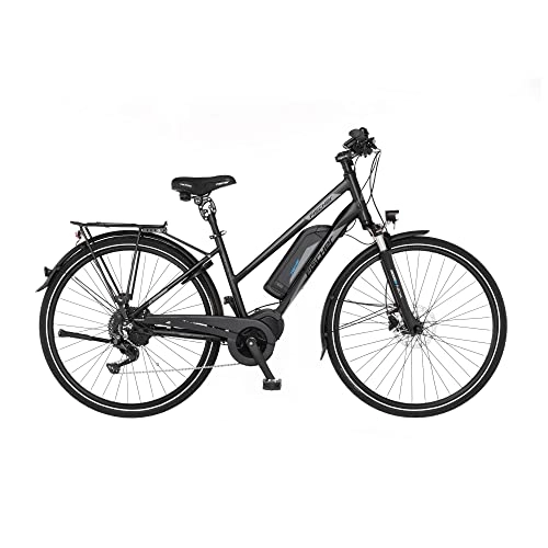 Elektrische Mountainbike : FISCHER Damen - Trekking E-Bike VIATOR ETD 1861, Elektrofahrrad, Schwarz matt, 28 Zoll, RH 44 cm, Mittelmotor 80 Nm, 48 V Akku