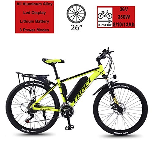 Elektrische Mountainbike : GJQ 26-Zoll-Elektro-Fahrrad, austauschbare Lithium-Ionen-Batterie 350W elektrisches Fahrrad für Erwachsene E-Bike 21 Speed ​​Gear und DREI Arbeitsmodi, Gelb, 13Ah 90Km