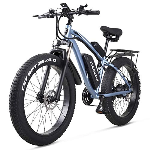 Elektrische Mountainbike : GUNAI Electric Bike 48V Offroad Fat 26 ”4.0 Reifen E-Bike Electric Mountainbike mit Rücksitz （Blau）