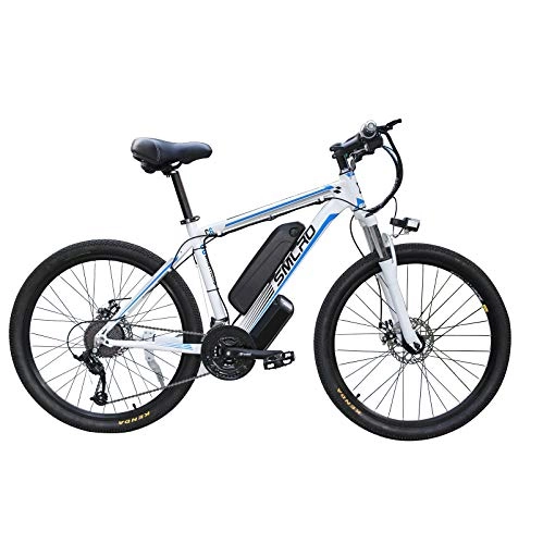 Elektrische Mountainbike : Hyuhome Elektrische Fahrräder für Männer, 26" 48V 250W IP54 Wasserdicht Erwachsener Electric Mountain Bike, 21 Speed-Elektro-Bike MTB Dirtbike mit 3 Riding Modes, White Blue