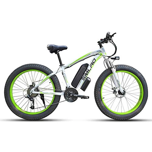 Elektrische Mountainbike : JUYUN Elektrofahrrad Mountainbike, 26 Zoll Fatbike E-Bike mit Professionell 21-Gang Nabenschaltung und 350W Heckmotor, 48V 15Ah Lithium-Akku, Scheibenbremsen, White Green