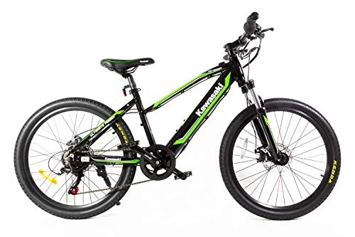 Elektrische Mountainbike : Kawasaki Kinder 24 Zoll Elektrofahrrad, Grün / Schwarz, XS