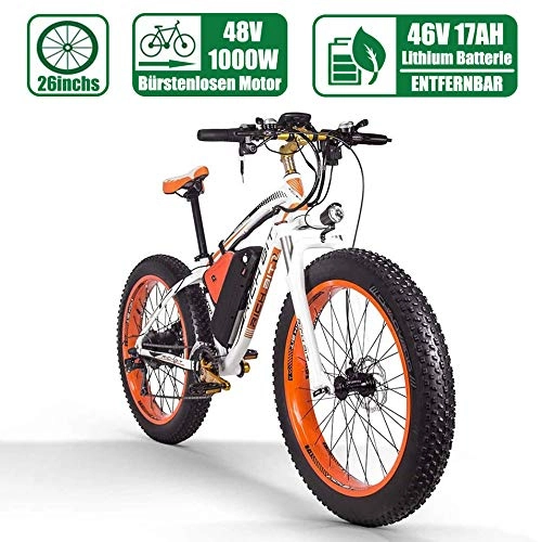 Elektrische Mountainbike : LIJIE 1000w Brushless Motor E-Bike E Fat Bike Mountainbike26 Zoll E-Bike Herren Damen48v 16ah Lithium-Batterie 21-Gang Vollfederung Hydraulische Scheibenbremse Elektrisches Fahrrad, orange