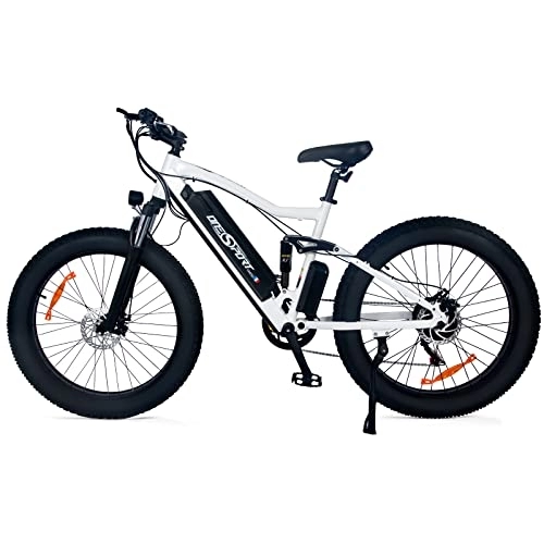 Elektrische Mountainbike : Onesport E Bike Klassisches Elektrofahrrad ONES1 Weiß, Damen Herren 26 Zoll E-Bike Klapprad Full Terrain Luftreifen 48V 10AH Lithium Akku 40KM Low Step Across E-Bikes mit Fette Reifen 7 Gang