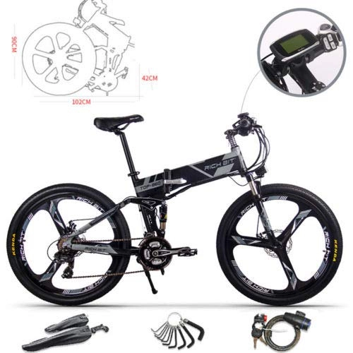 Elektrische Mountainbike : RICH BIT elektrische Mountainbikes RT-860 26 Zoll faltbares Elektrofahrrad 36V Elektrofahrrad mit 12, 8 Ah LG Li E-Bike für Männer / Erwachsene