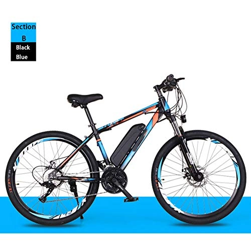 Elektrische Mountainbike : SHJC 26 Zoll Mountain E-Bike, Abnehmbare große Kapazität Lithium-Ionen-Akku und 3 Fahrmodi City Pendeln Elektrofahrrad, Erwachsene Outdoor-Sportarten E-Bike, Black Blue, A 10ah