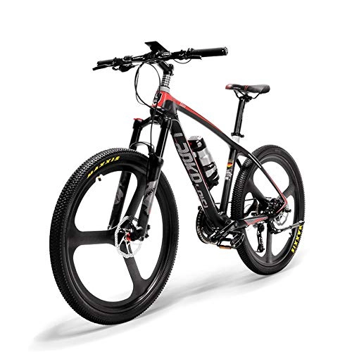 Elektrische Mountainbike : SSQIAN 26-Zoll-Elektrofahrrad-Carbon-Rahmenfahrrad 36V 240W 6.8Ah Lithium-Ionen-Batterie Mountain E-Bike-Drehmomentsensorsystem L- Und Gasverriegelbare Federgabel, Black, Red