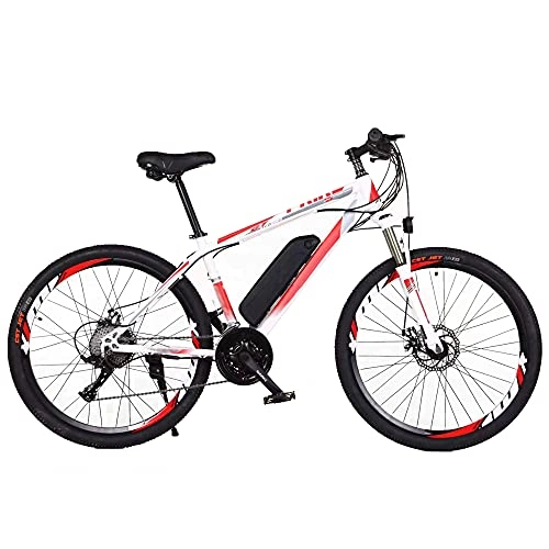 Elektrische Mountainbike : TGHY E-Bike für Erwachsene 26" 250W Elektrofahrrad Herren-Mountainbike mit Tretunterstützung Herausnehmbarer 36V 8Ah Lithium-Ionen-Akku 21-Gang All Terrain E-Bike, White & red