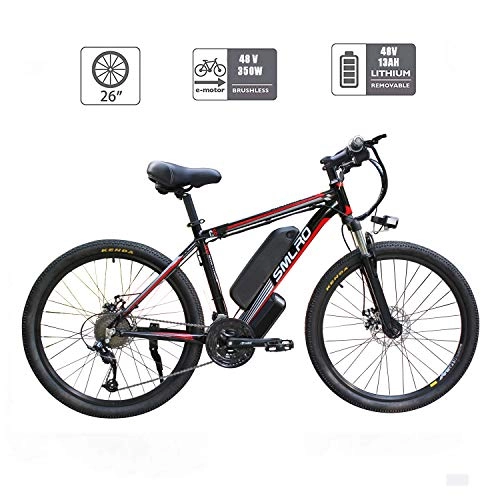 Elektrische Mountainbike : UNOIF Bike Mountainbike elektrisches Fahrrad mit 21-Gang-Shimano-Übertragungssystem, 350W, 13AH, 36V-Lithium-Ionen-Akku, 26" Zoll, Pedelec City Bike Leichte, Black red