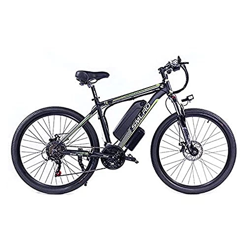 Elektrische Mountainbike : UNOIF Elektro-Fahrrad Elektro-Mountainbike, 26" Electric City Ebike Fahrrad mit 350W Brushless Heckmotor für Erwachsene, 48V / 13Ah Abnehmbare Lithium-Batterie, Black Green