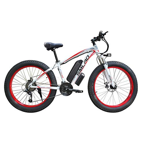 Elektrische Mountainbike : XHJZ 26 '' Electric Mountain Bike mit Abnehmbarer, großer Kapazität Lithium-Ionen-Akku (48V 350W), E-Bike 21 Speed ​​Gear und DREI Arbeitsmodi, Rot