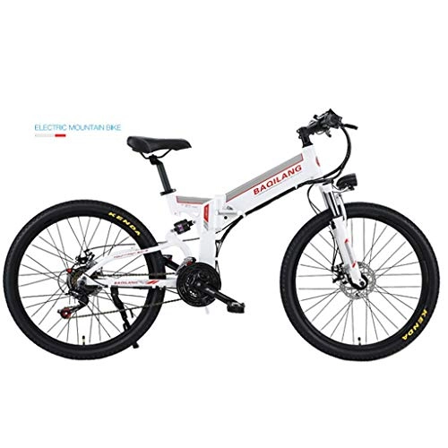 Elektrische Mountainbike : Xiaotian Faltbares elektrisches Mountainbike, Fahrrad mit Lithium-Batterie, Gelndefahrrad, 26-Zoll-21-Gang, Zweirad mit weiem Speichen, White
