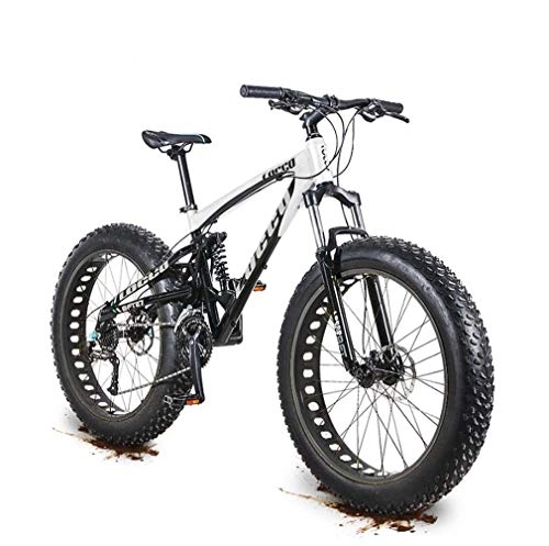 Fat Tire Mountainbike : Adult Fat Tire Mountainbike, 27-Gang-Offroad-Snowbikes aus Aluminiumlegierung, Öldruck-Doppelscheibenbremse Beach Cruiser-Fahrrad, 26-Zoll-Räder, Weiß