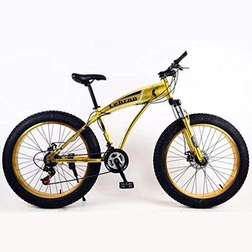 Fat Tire Mountainbike : AISHFP Fat Tire Adult Mountainbike, leichte Cruiser-Bikes mit hohem Kohlenstoffgehalt, Beach-Schneemobil-Herrenfahrrad, 26-Zoll-Doppelscheibenbremse, Gold, 24 Speed